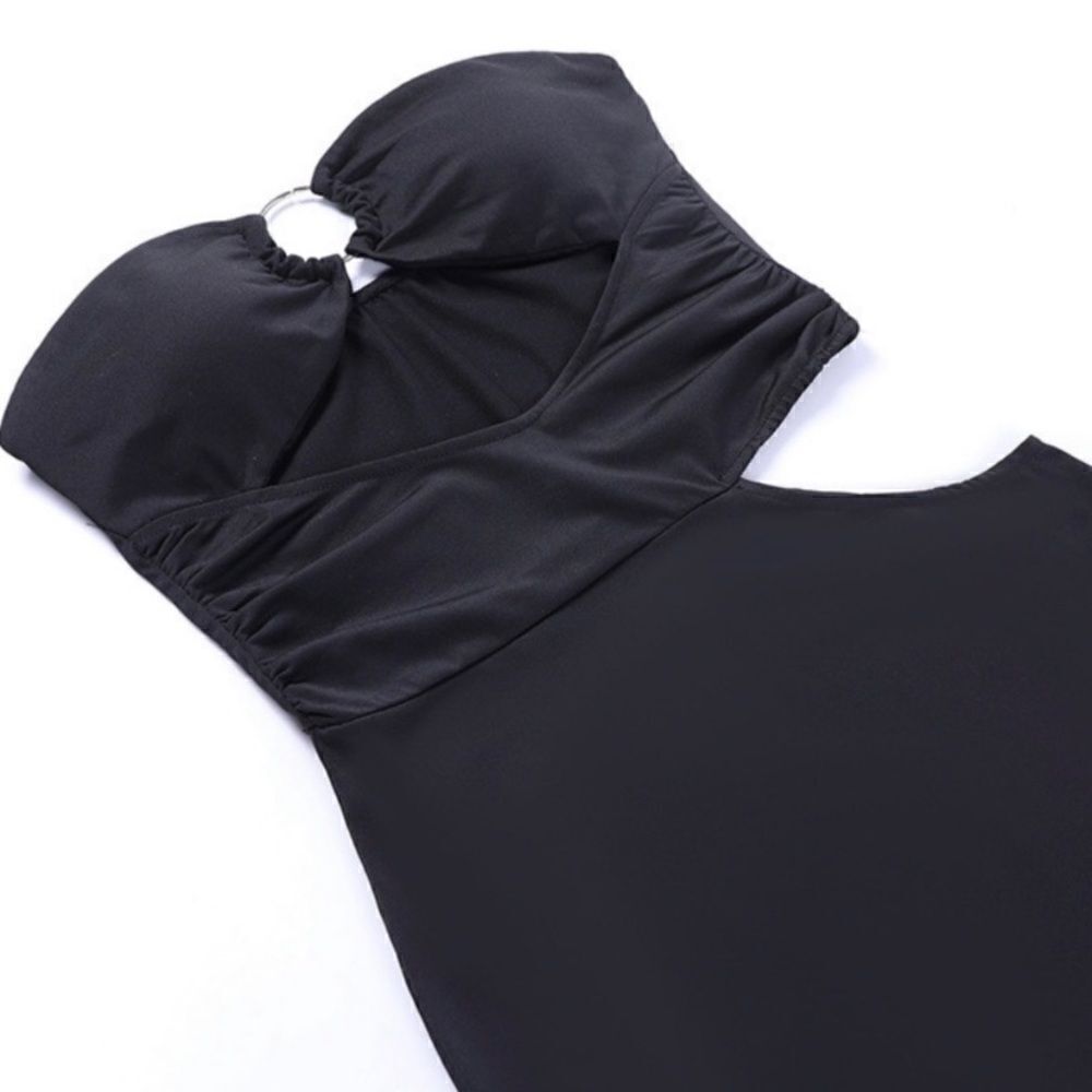 MIDI DRESS RUFFLE CUTOUT BLACK - Picture 10 of 12